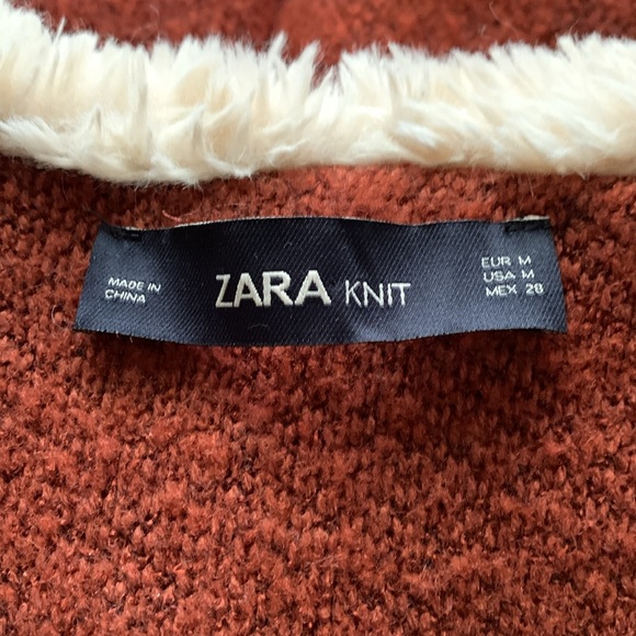 Zara Knit rusty red cardigan with faux fur hood - Picture 5 of 7